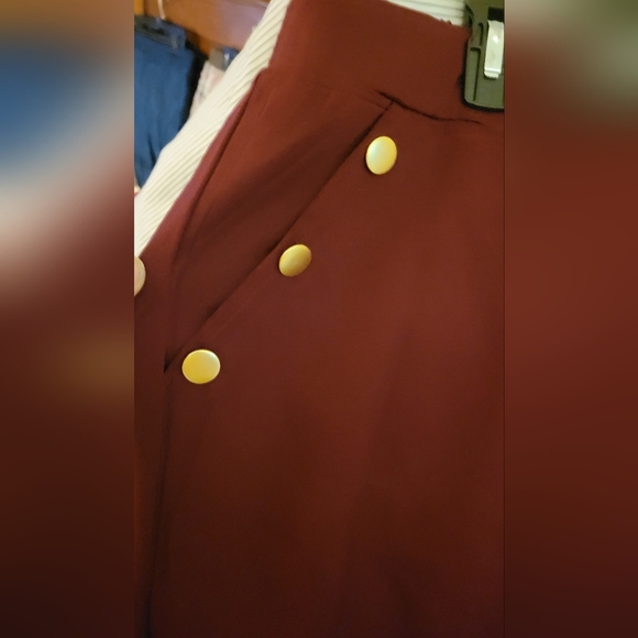 Shein Trouser 2X Burgundy Wide Leg Pants Gold Button Accent Back Waist Elastic - Picture 4 of 4